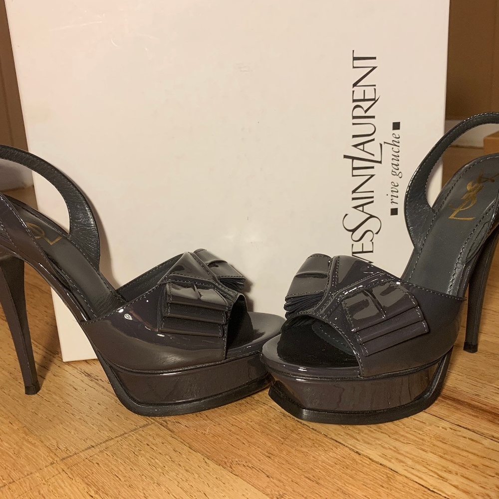 Gray Patent Yves Saint Laurent Platform Slingback